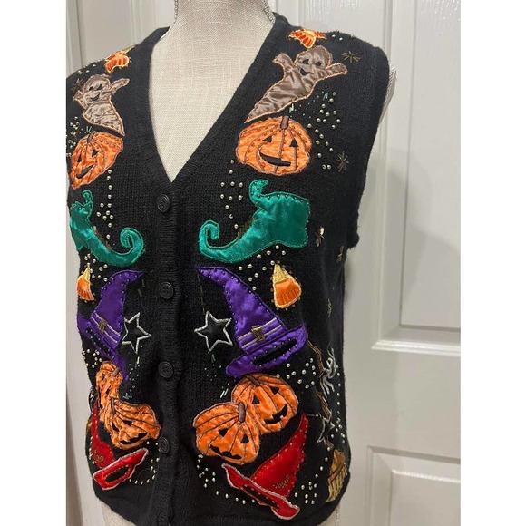 Y2k Halloween Sweater Vest Colorful, 3d Embroidered Design - Picture 2 of 6
